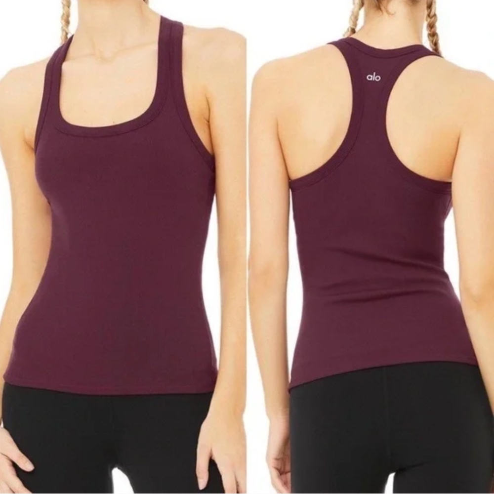 Alo Yoga Rib Support Tank in Black Plum